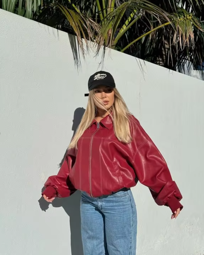 ANNA | Chaqueta de cuero oversize moderna para mujer