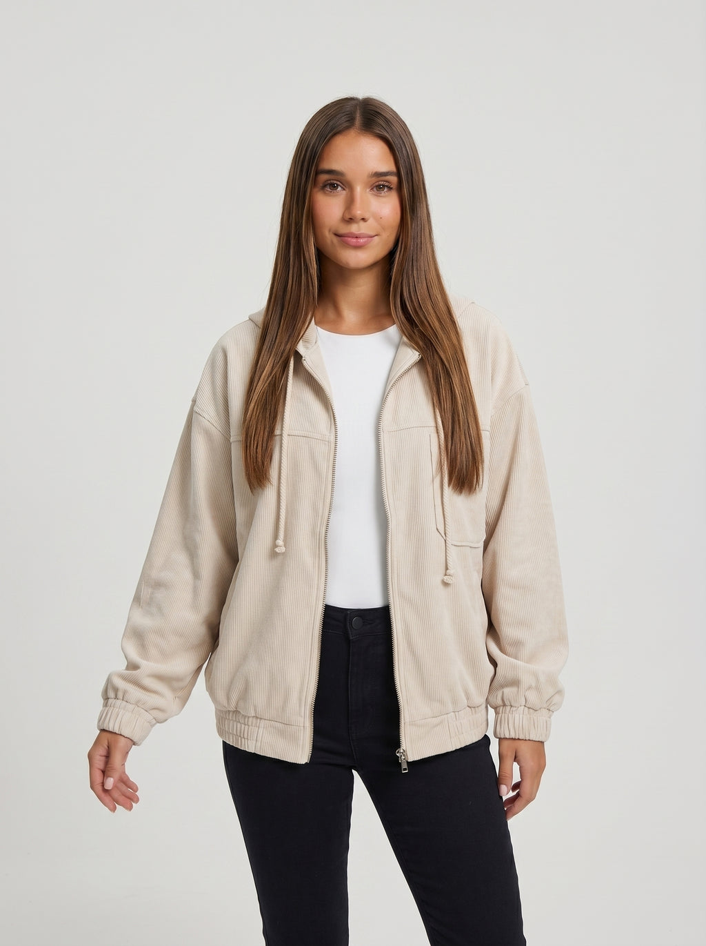 NARELIA | Chaqueta de pana con capucha y cremallera