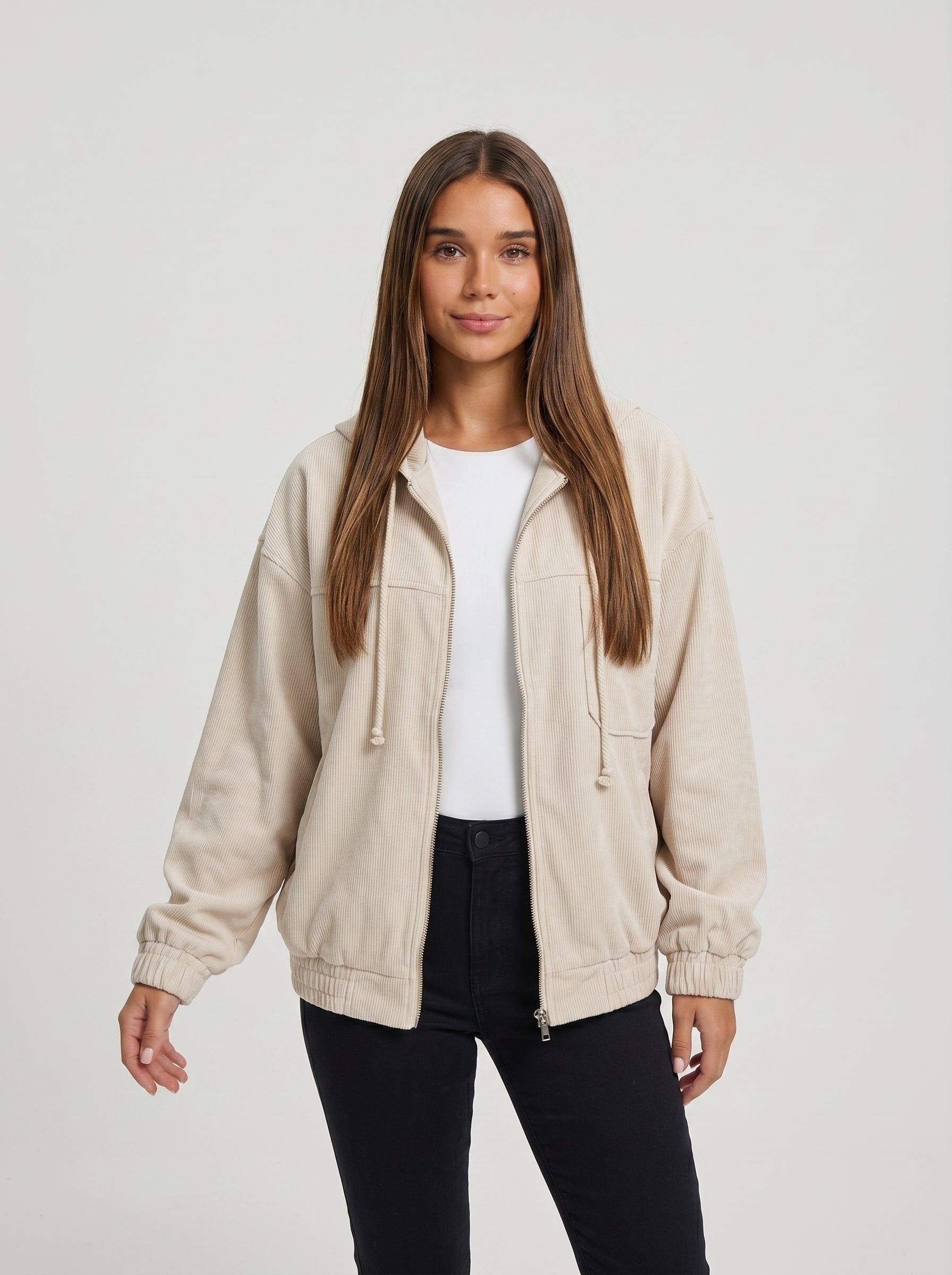 NARELIA | Chaqueta de pana con capucha y cremallera