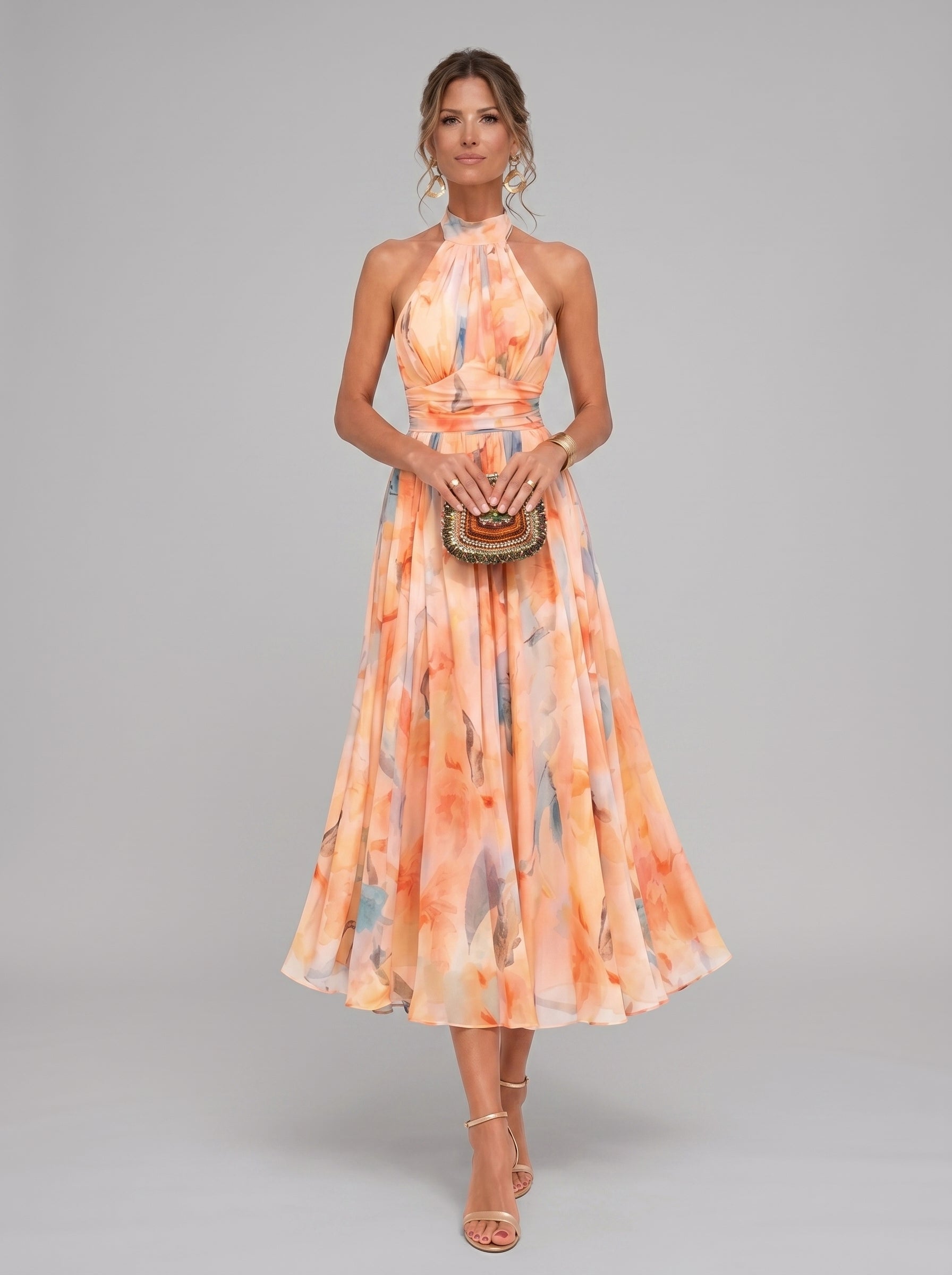 LIRENNE | Vestido halter con estampado acuarela