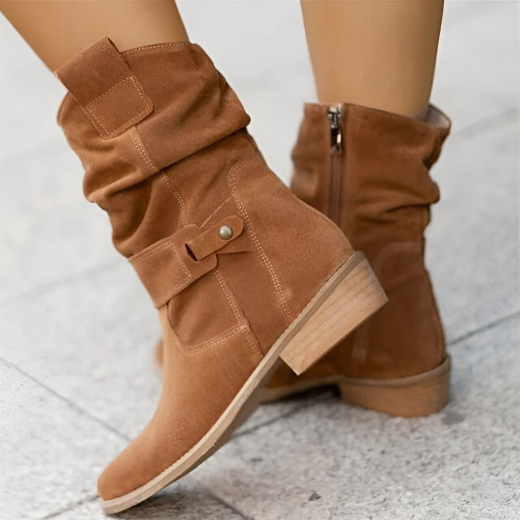 CLAUDIA | Botas de Ante con Tacón Elegantes
