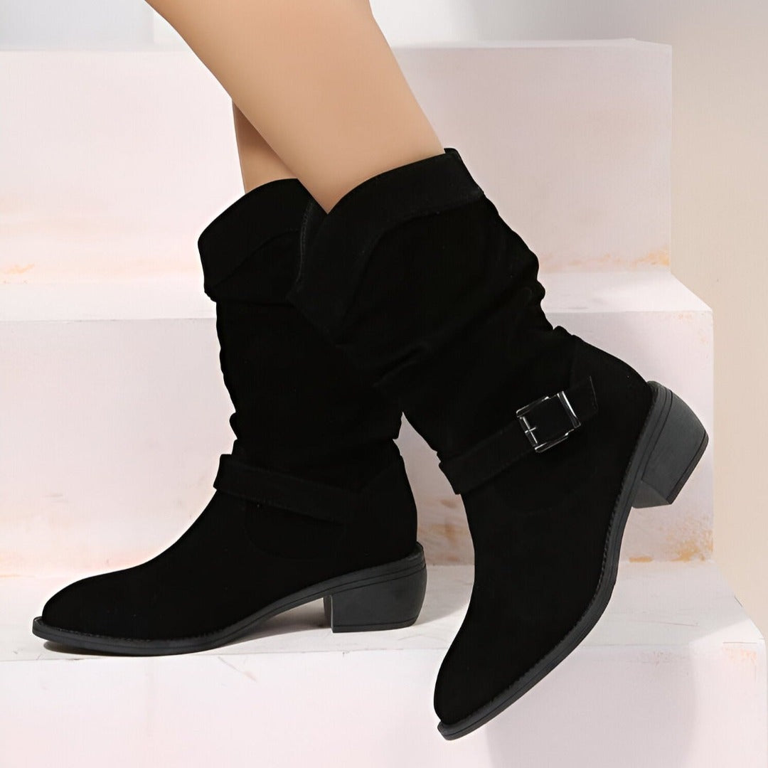 CLAUDIA | Botas de Ante con Tacón Elegantes