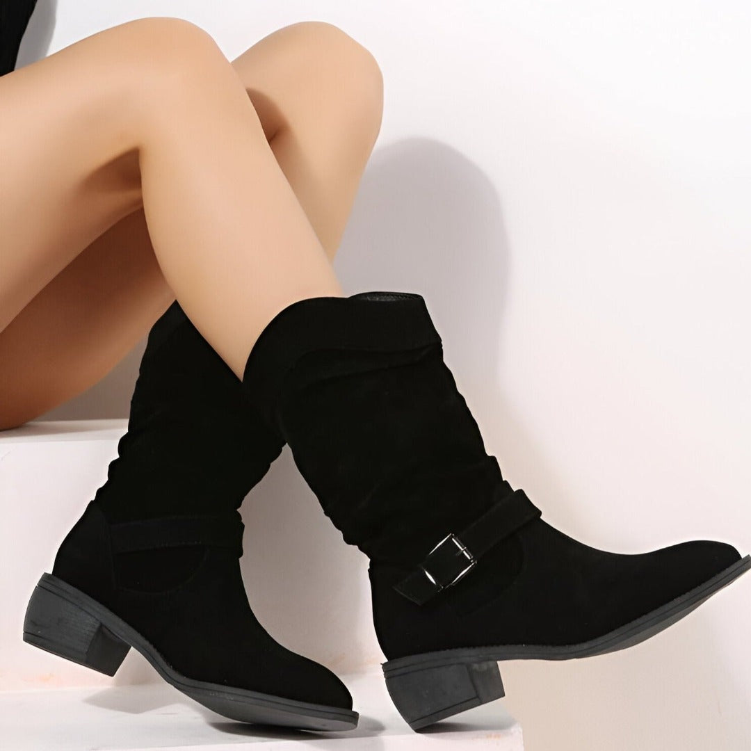 CLAUDIA | Botas de Ante con Tacón Elegantes
